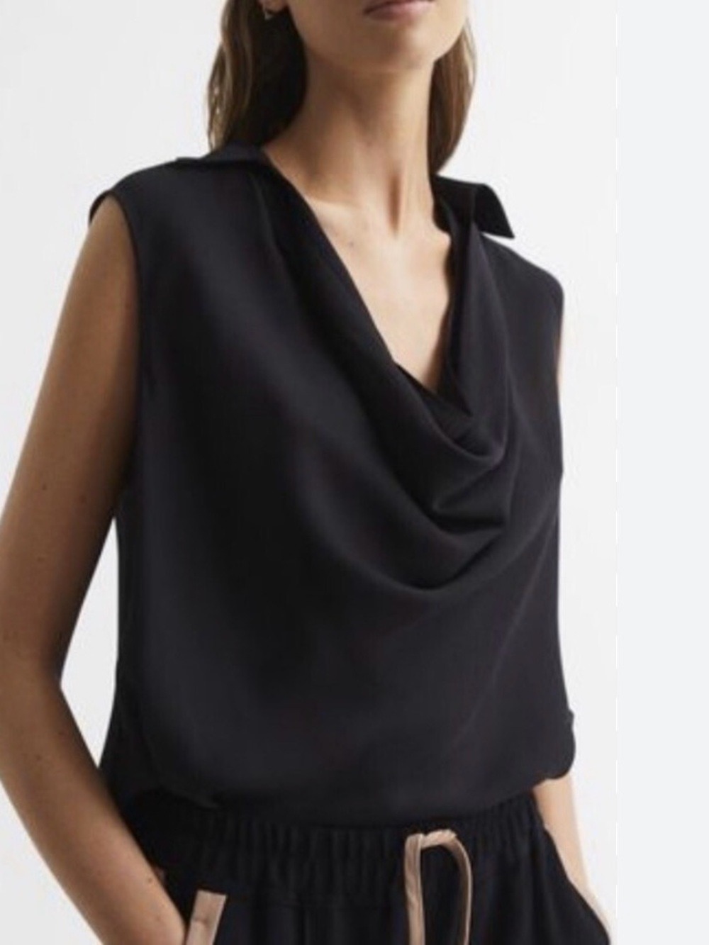 Reiss Amiliee Sleeveless Draped Cowl Neck Top - Black